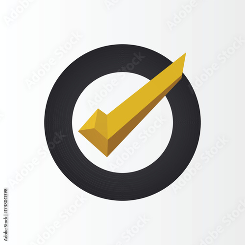3D check mark inside a circular black ring, symbolizing quality, approval, and success. Ideal for business graphics, application icons, web design, and digital projects requiring a modern validation 