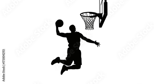 Vector Silhouette of basketball player slam dunk isolated on white