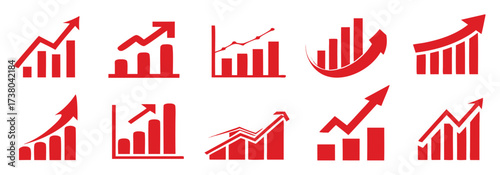 Set graph diagram up icon, business growth success chart with arrow, business bar sign, profit growing symbol, progress bar symbol, growing graph icons, growths chart collection – vector
