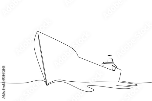 Single one line drawing cargo ship. Ships designed to transport large quantities of goods by sea. Focus on transport of commercial. National Maritime Day. Continuous line design graphic illustration