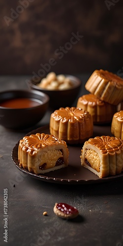 Delicious traditional Mid autumn dessert arrangement moon cake