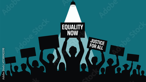 Passionate crowd demanding equality now and justice for all in a vibrant protest with powerful signage and strong messages of solidarity