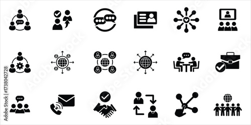 networking icons set. networking, network,  connections, collaboration, community, interacting and more. simple solid vector