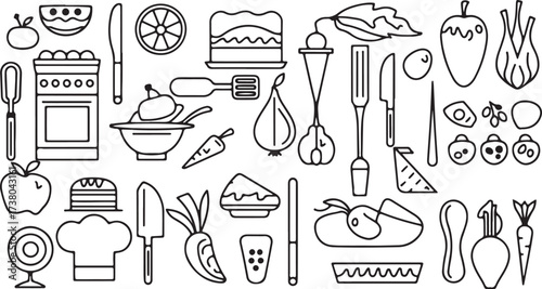 kitchen tools outline, cooking utensil vector, chopsticks cutlery clipart, culinary equipment art, cookware outline graphic, restaurant tool svg, dining utensil artwork, kitchen accessories design, ch