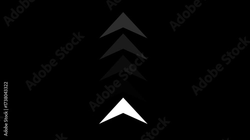 Upward swipe directional white arrow loop animation. arrows sign down to up animation concept