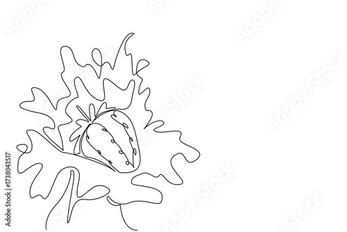 Single continuous line drawing strawberry in cream splash. The pleasure of yogurt milk with strawberries. Summer drinks. Fresh. National Strawberries and Cream Day. One line design vector illustration