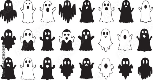 Ghost Vector Pack, Flying Ghost Illustration, Halloween Spooky Design, Horror Character Icon, Cute Cartoon Ghost, Scary Spirit Vector, Paranormal Creature Art, Holiday Halloween Symbol, Funny Ghost Gr