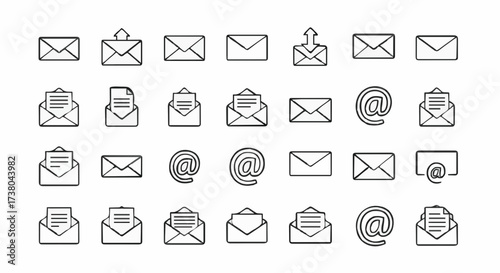 Sketchy icons representing email and communication