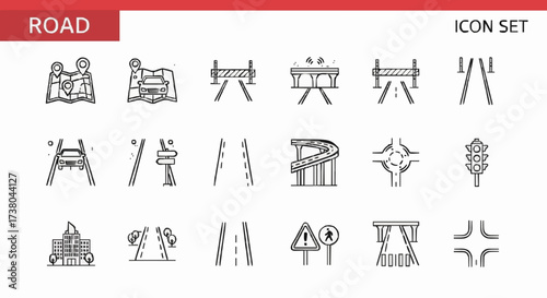 Road icon set with various traffic and road elements