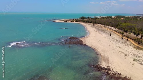 Aerial view of reefs at Piaui beach, Brazil. Travel destination to relax, ecotourism and practice kitesurf