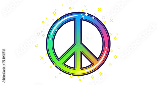 Vibrant peace symbol artwork featuring a gradient color scheme and sparkling elements radiates