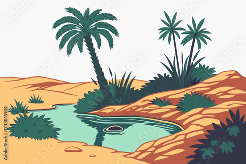 Desert oasis with palm trees and turquoise water vector