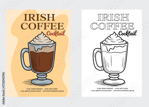 Retro Irish Cocktail Posters – Vintage Style Alcoholic Beverage Prints for Bar, Pub, Kitchen Wall Art – Popular Irish Drinks Graphic Illustration Decor