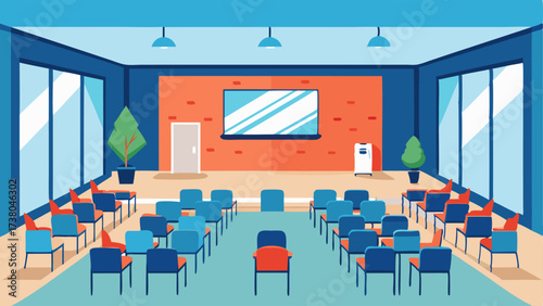 A multipurpose event space with movable walls and seating options perfect for hosting lectures talks and workshops.
