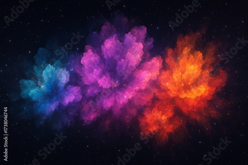 Cosmic Abstract Background with Nebula Garden Blooming in Space