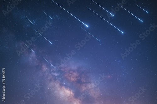 Cosmic Abstract Background with Meteor Shower and Starry Sky