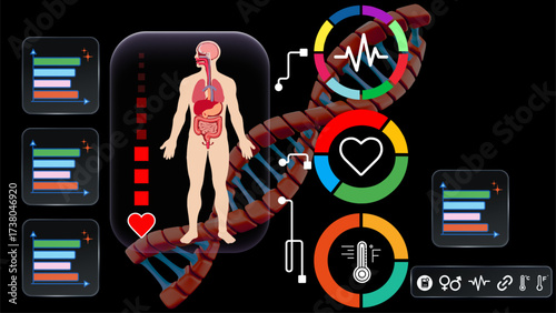 dna strand board. vector illustration of a human body. transparent Healthcare provider operating digital health interface, secure, efficient, and modern approach to health information management - 1