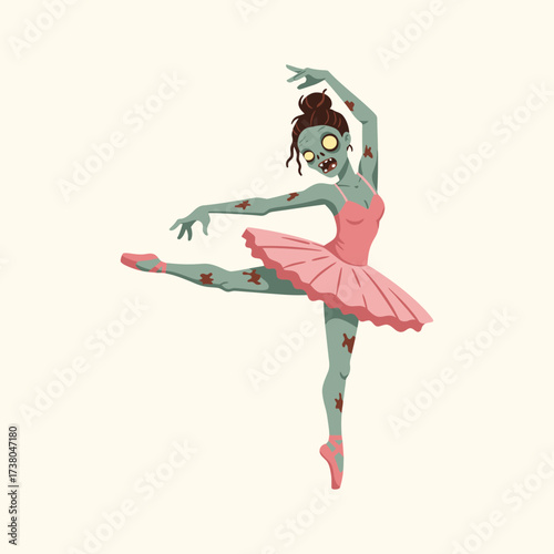 Zombie Ballerina In Graceful Pose Dancing Despite Undead State And Decomposition
