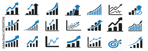 Graph diagram up icon set, growing graph sign 