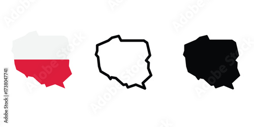 Poland Map Vector Icon, Thick Black Outline Silhouette, Simplified Country Border, and Europe Geography Symbol, colored map icon