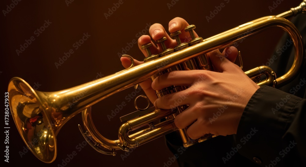 Fototapeta premium Close-up of a musician playing the trumpet