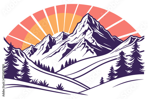 Majestic mountains with sunrise and pine trees nature