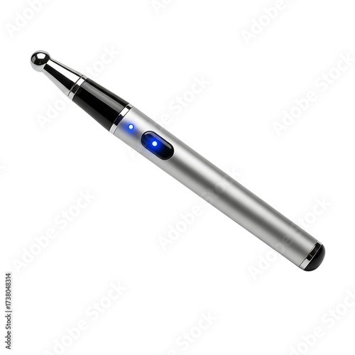 Silver dental curing light wand with blue indicator light