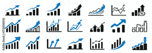 Graph diagram up icon set, growing graph sign 