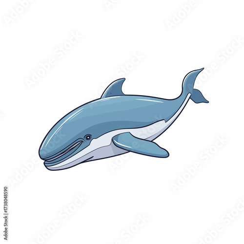 Simple flat color vector illustration of a majestic whale swimming gracefully in the ocean depths