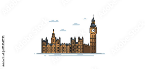 Houses of parliament illustration detailed architecture iconic clock tower symbolizing british government  historic landmarks for travel blog content.