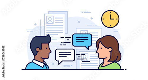 job interview with resumes talking about careers showcasing business communication professional meeting and hiring teamwork and time management