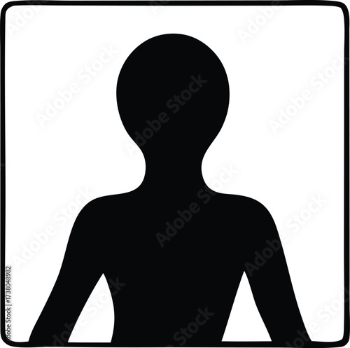 Silhouette of a person's upper body and head within a square frame perfect for user profiles avatars and placeholders
