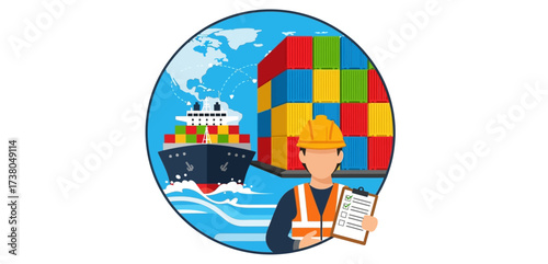 logistics and shipping inspector checking cargo containers on a ship ensuring smooth global trade operations and supply chain efficiency worldwide
