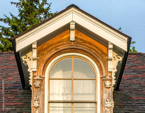 Ornate arched window on a historic building