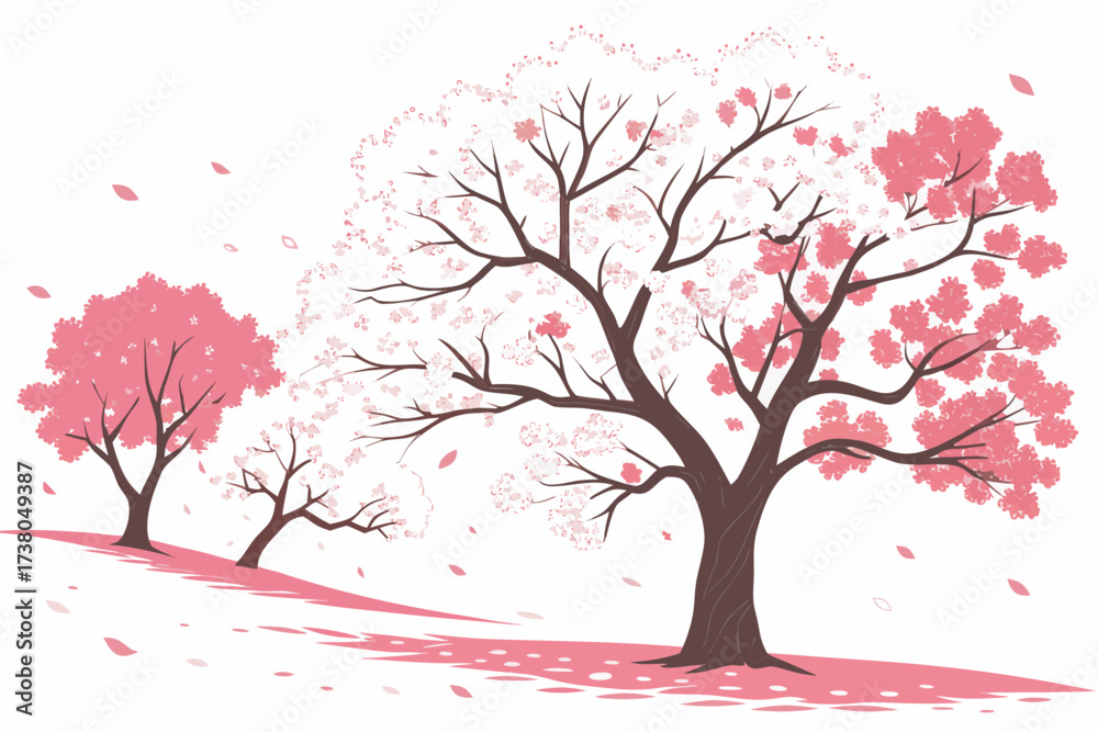 Fototapeta premium Pink Cherry Blossom Trees with Falling Petals sakura 2