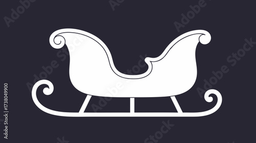 White vintage sleigh on dark background for children's coloring  