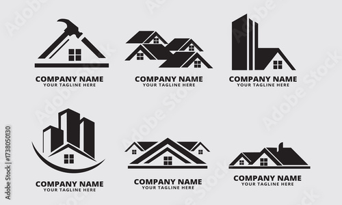 Company Logo Set Featuring Homes and Buildings for Real Estate, Architecture, and Branding