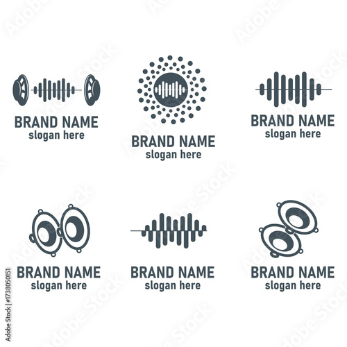 Audio Brand Logo Set With Placeholder Brand Name And Slogan For Music And Sound Branding