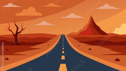Desert road leading to distant mountain