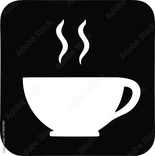 Simple white coffee cup with steam icon representing hot beverage and cafe ambiance