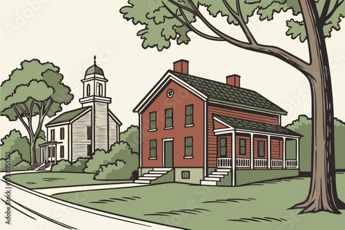 Nauvoo in Illinois, Mormon pioneer town with restored red-brick homes and historic temple site