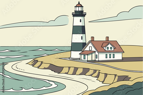 New Dungeness Lighthouse in Washington, long sand spit lighthouse surrounded by open coastal waters