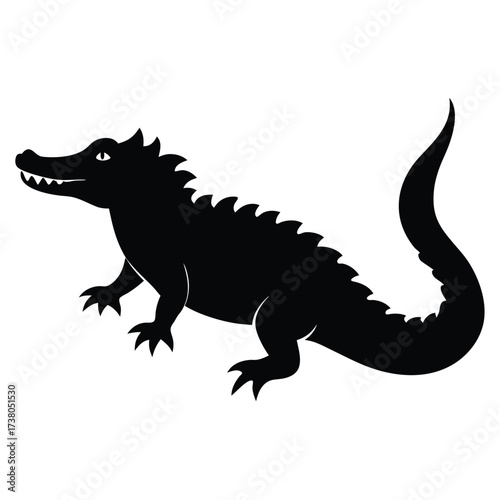 Silhouette of a black alligator, side view