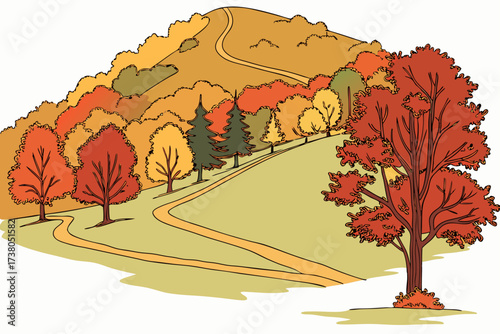 Mount Wachusett in Massachusetts, rounded hill with ski slopes and forested ridges in autumn foliage