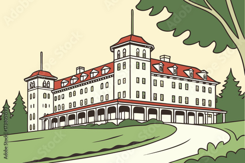 Mount Washington Hotel in Bretton Woods, New Hampshire, grand white façade with red roof