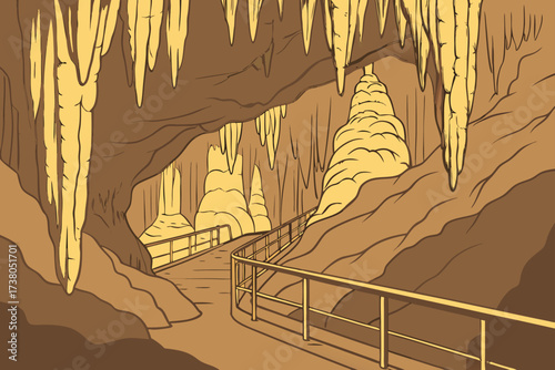 Mystic Caverns in Arkansas, cathedral-like chambers with pointed stalactites overhead