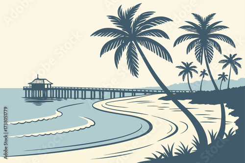 Naples Beach in Florida, sandy stretch with iconic fishing pier and calm Gulf waters