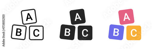 ABC alphabet blocks icon representing learning, childhood, and education, suitable for preschool, kindergarten, teaching, literacy development, and early childhood educational materials