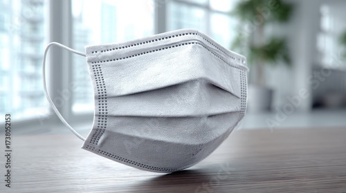 Surgical mask resting on a surface in natural light