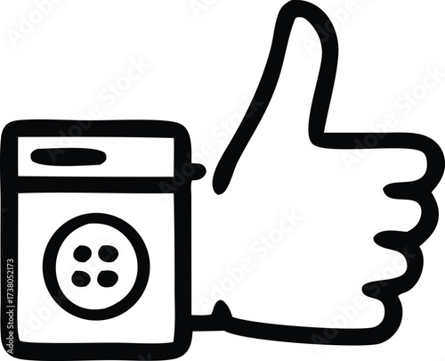 Approval icon gesture with washing machine symbol for laundry service satisfaction and clean clothes